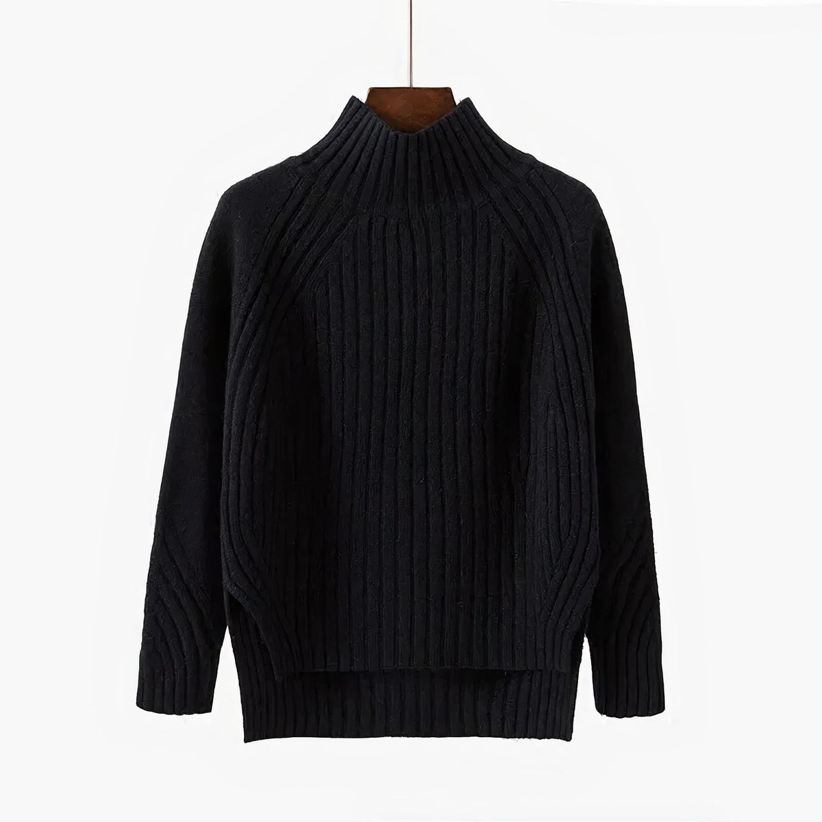 Marilyn | Women's Ribbed Knit Mock Neck Sweater with Side Slits and High-Low Hem
