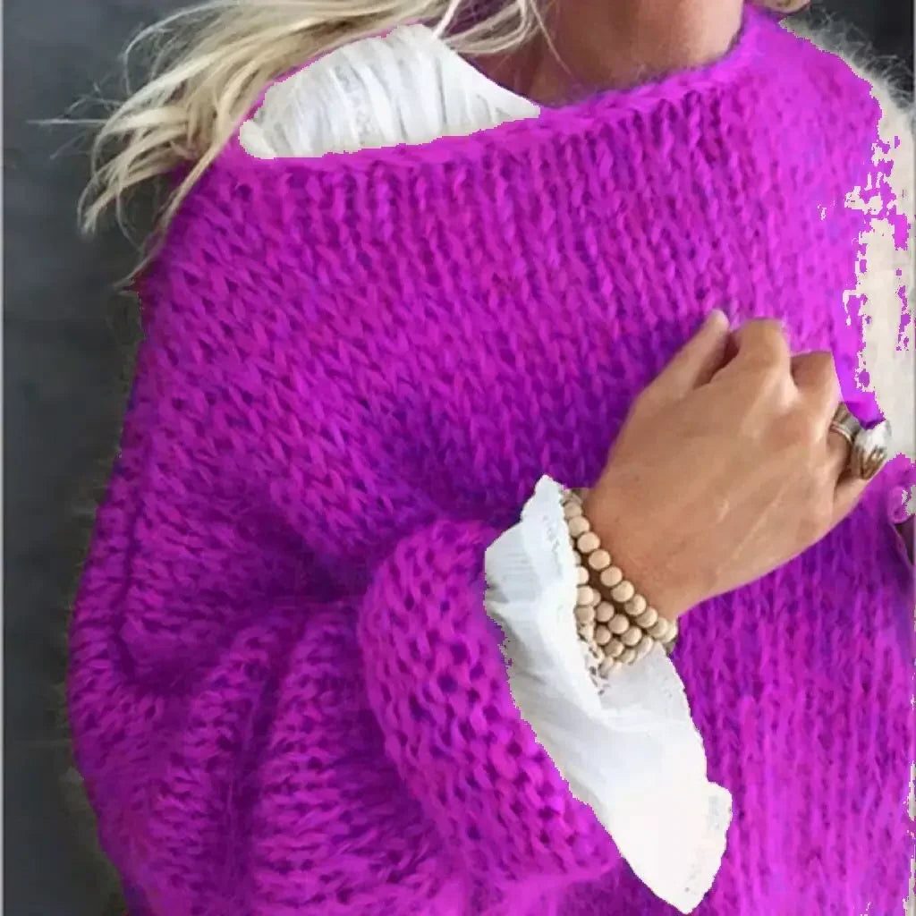 Joyce | Women's Oversized Fuzzy Knit Sweater with Crew Neck and Long Sleeves