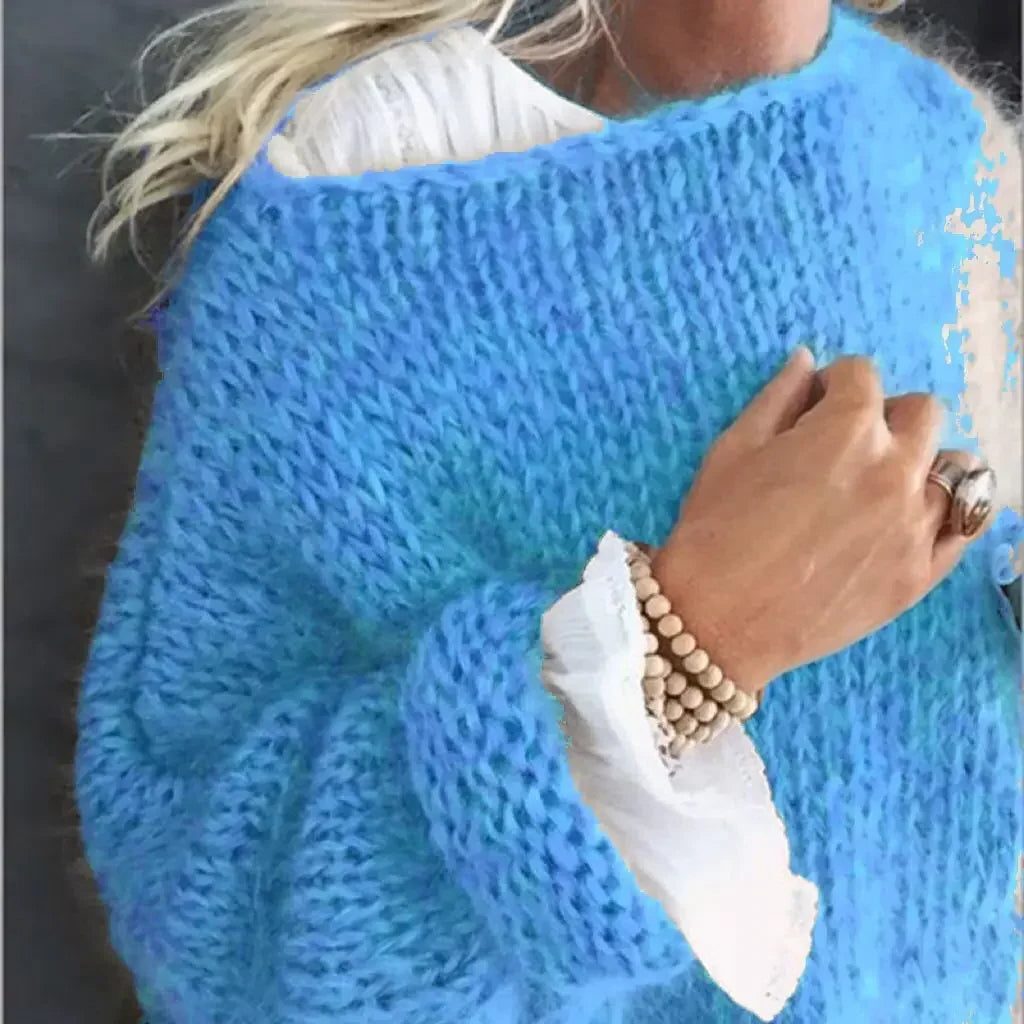 Joyce | Women's Oversized Fuzzy Knit Sweater with Crew Neck and Long Sleeves