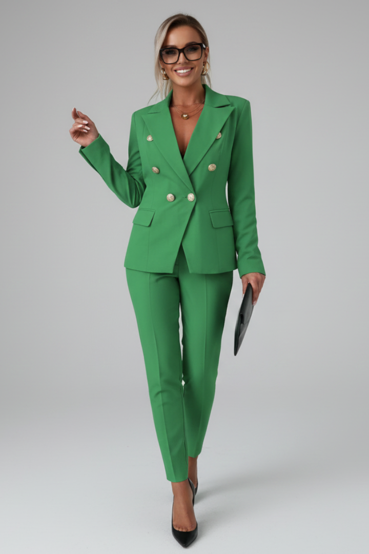 Victoria | Women's Double-Breasted Blazer and Pants Set with Notched Lapels and Straight Leg