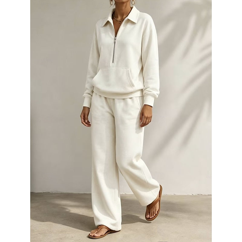 Women's Half-Zip Top and Wide-Leg Pants Set