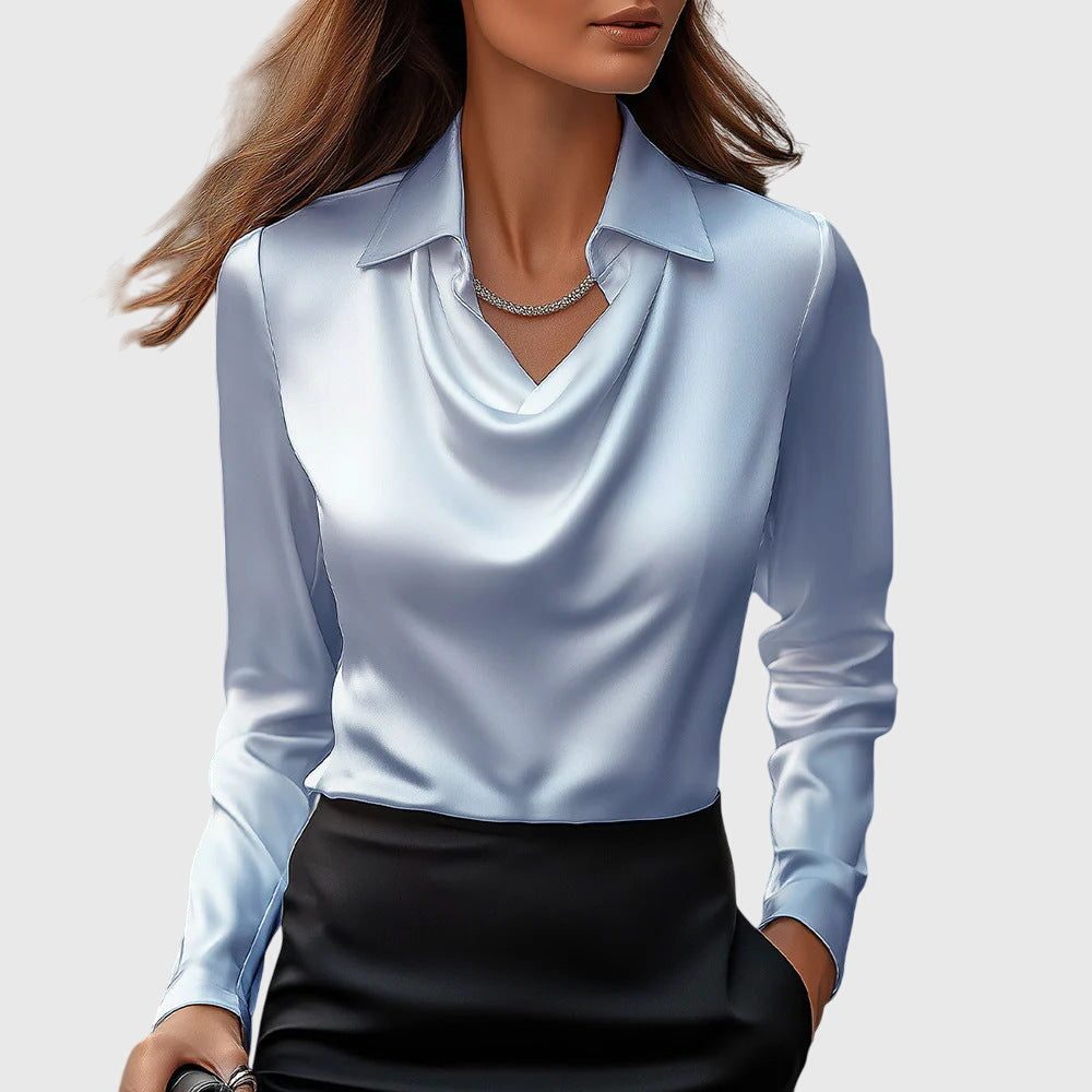 Jenna | Women's Satin Cowl Neck Blouse with Long Sleeves