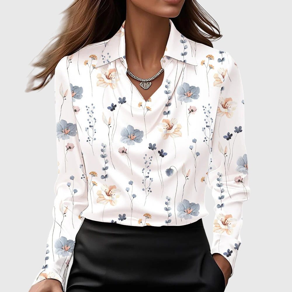 Jenna | Women's Satin Cowl Neck Blouse with Long Sleeves