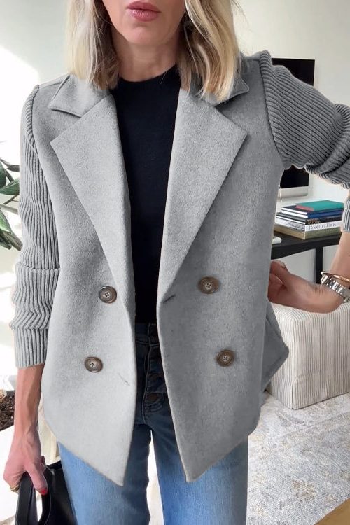 Women’s double-breasted knit-sleeve blazer, view 4