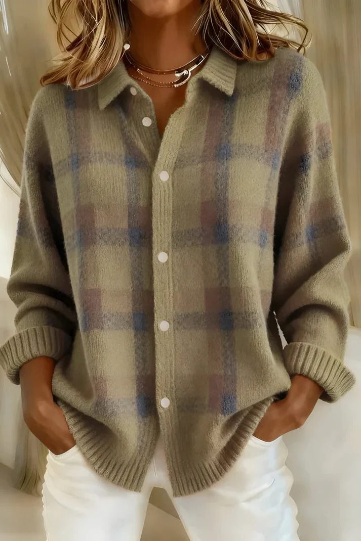Plaid button-front cardigan, source view 4
