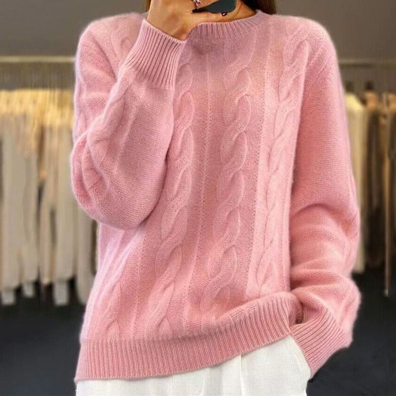 Women’s Cable-Knit Crew-Neck Sweater with Ribbed Trim, source view 4