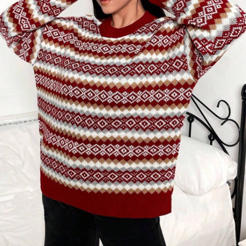 Women’s Allover Fair Isle Crew-Neck Sweater with Ribbed Trim, source view 3