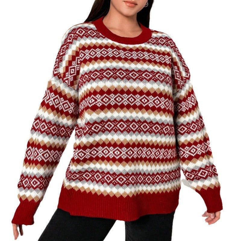 Women’s Allover Fair Isle Crew-Neck Sweater with Ribbed Trim, source view 5