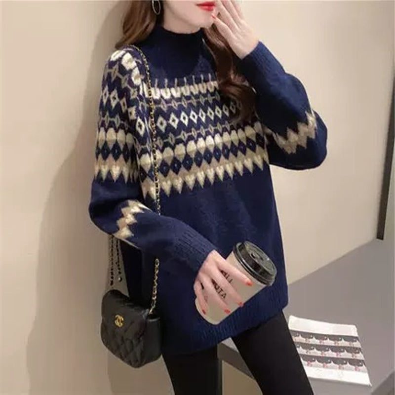 Women’s Fair Isle Mock-Neck Sweater with Geometric Yoke, source view 1