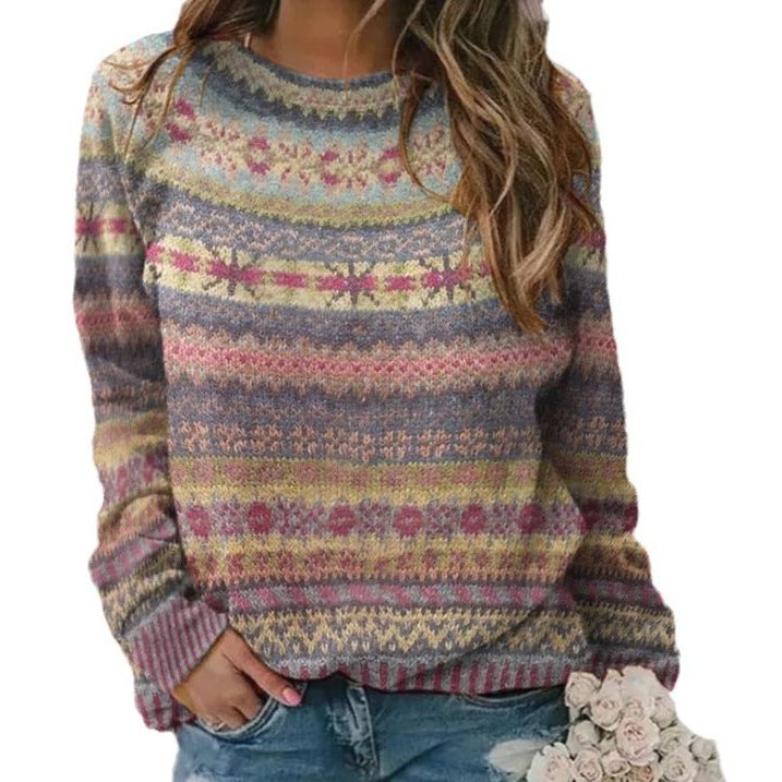 Women’s Relaxed Fair Isle Stripe Crew-Neck Sweater, source view 5