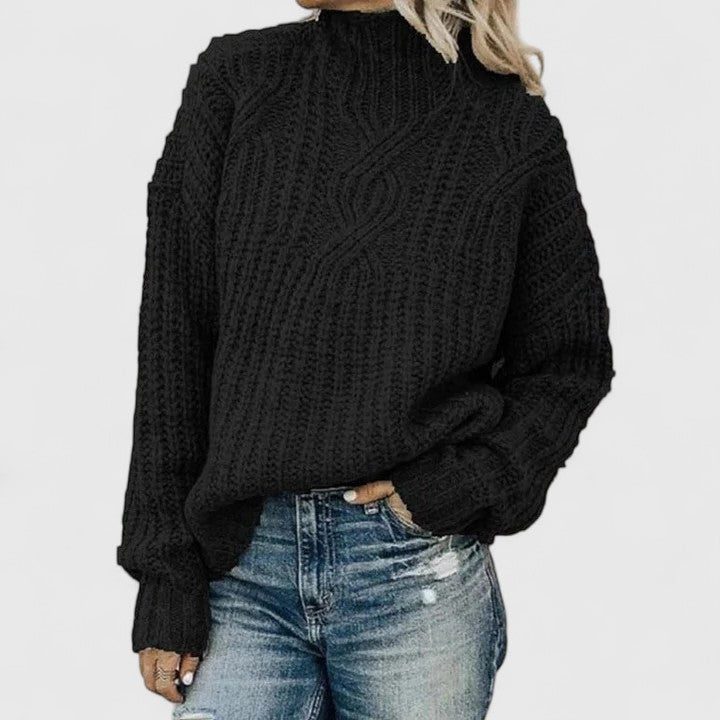 Women’s Cable-Knit Sweater with Ribbed High Neck, source view 3