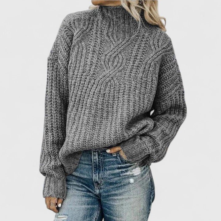 Women’s Cable-Knit Sweater with Ribbed High Neck, source view 4