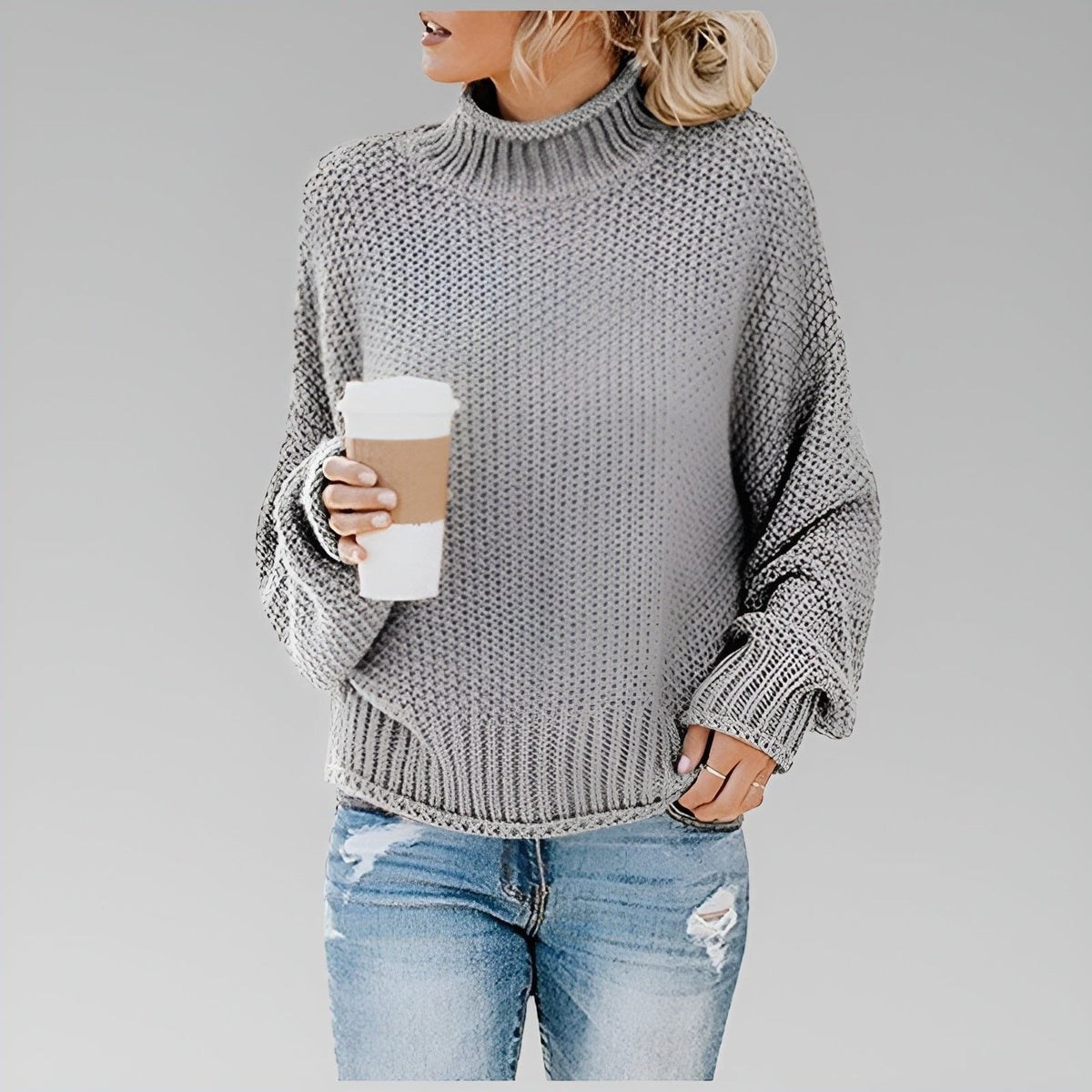 Women’s Chunky-Knit Oversized Turtleneck Sweater, source view 5