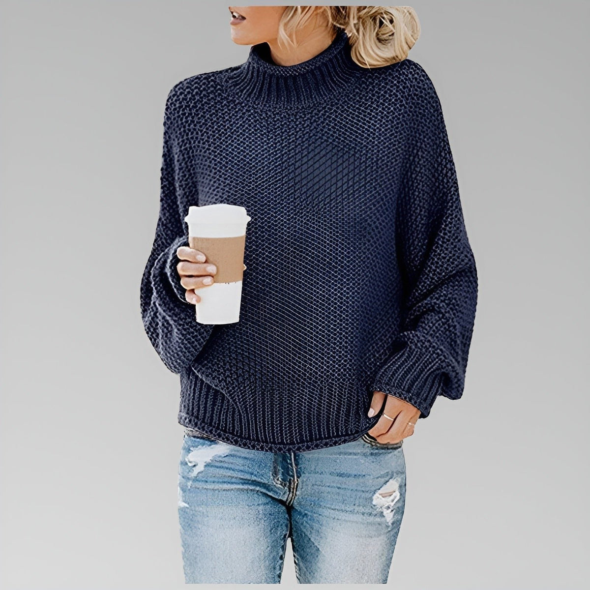 Women’s Chunky-Knit Oversized Turtleneck Sweater, source view 7