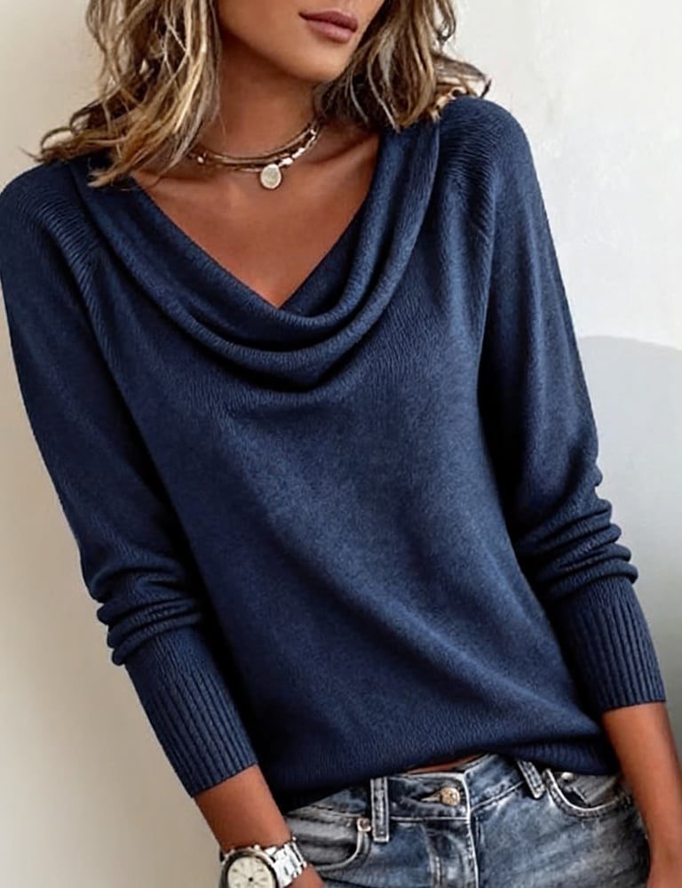 Women’s Soft-Look Cowl-Neck Sweater with Ribbed Cuffs, source view 2
