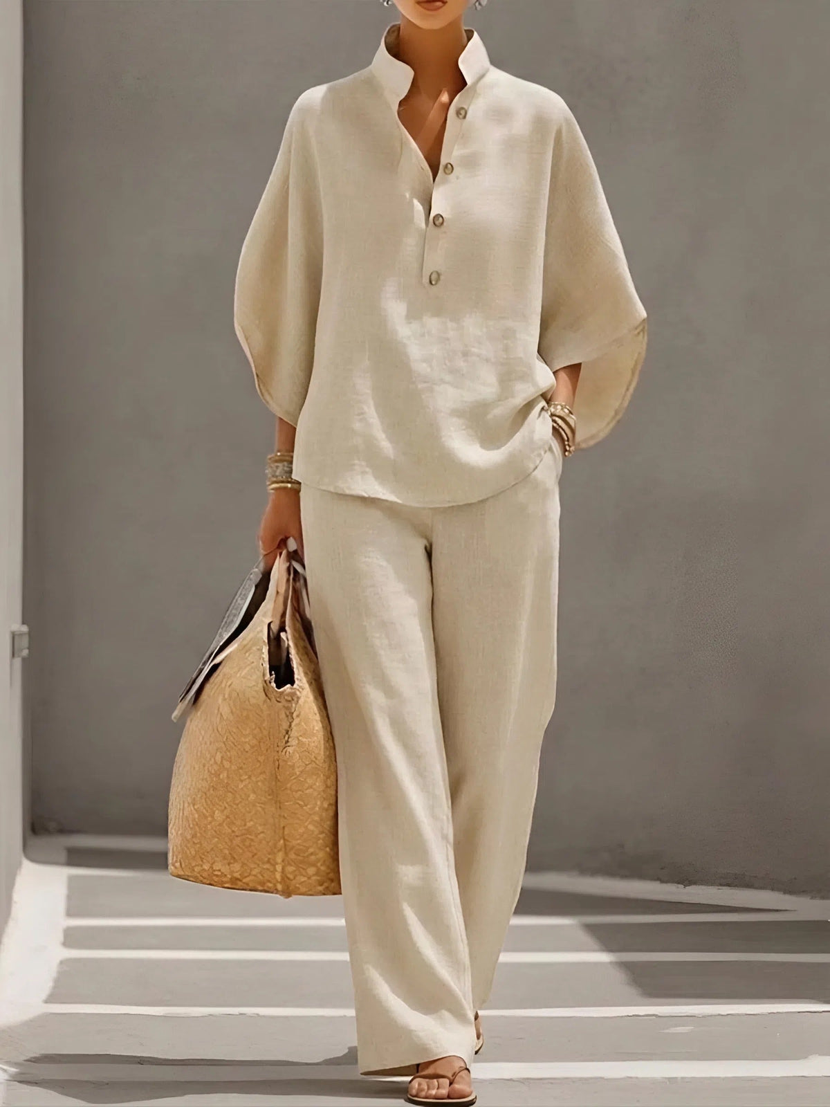 Coordinated collared wide-leg two-piece set, product image 2