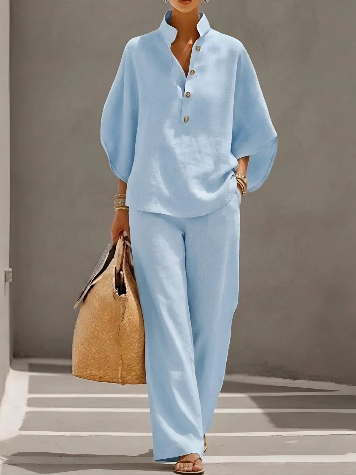 Coordinated collared wide-leg two-piece set, product image 6