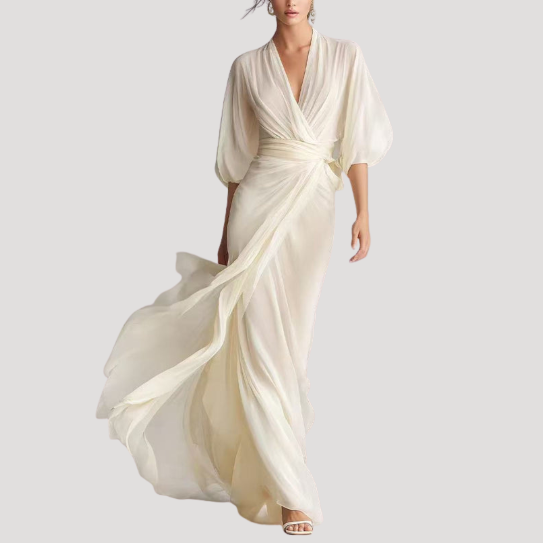 Women's Wrap Front Long Sleeve Maxi Dress