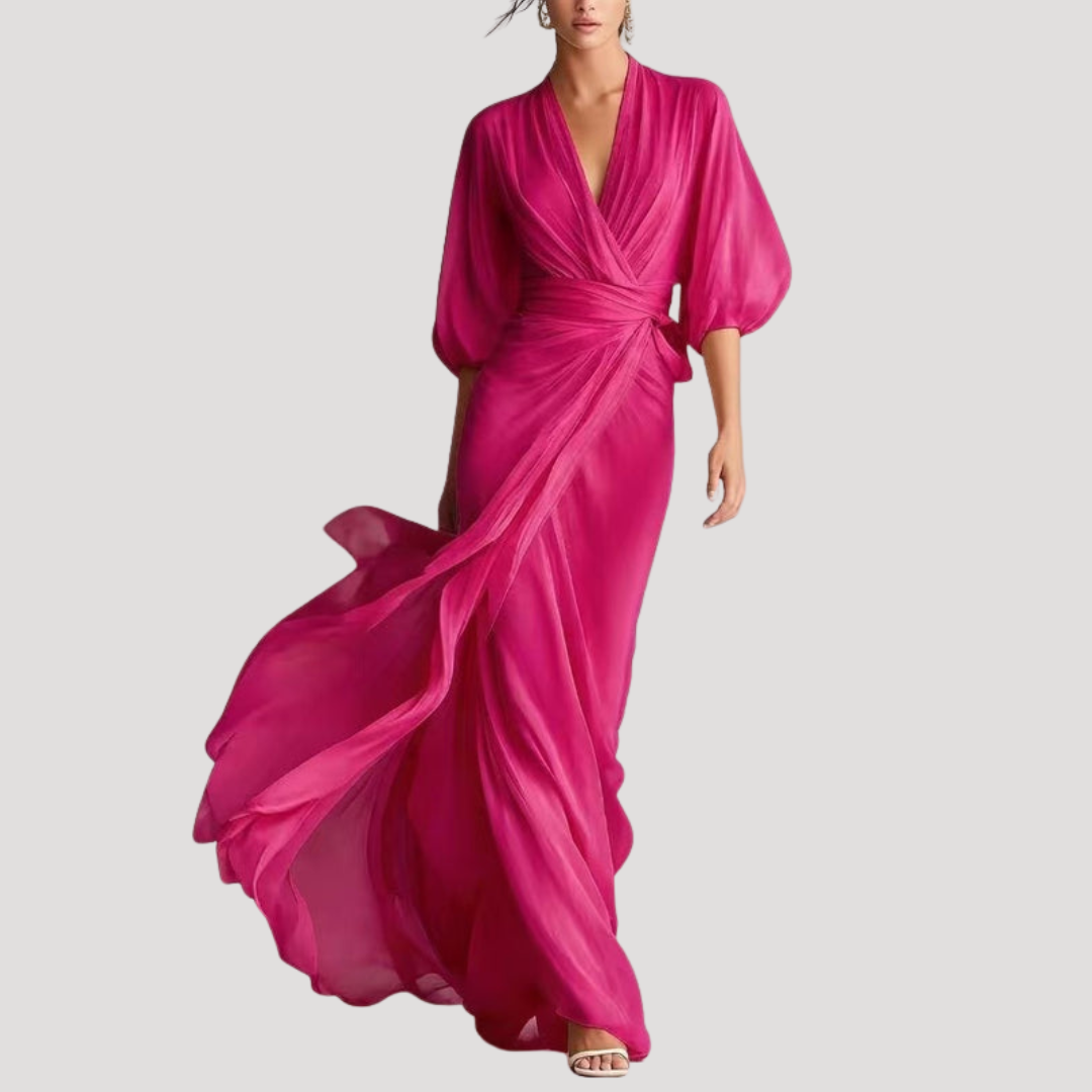 Women's Wrap Front Long Sleeve Maxi Dress