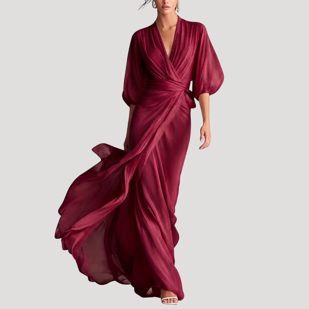 Women's Wrap Front Long Sleeve Maxi Dress