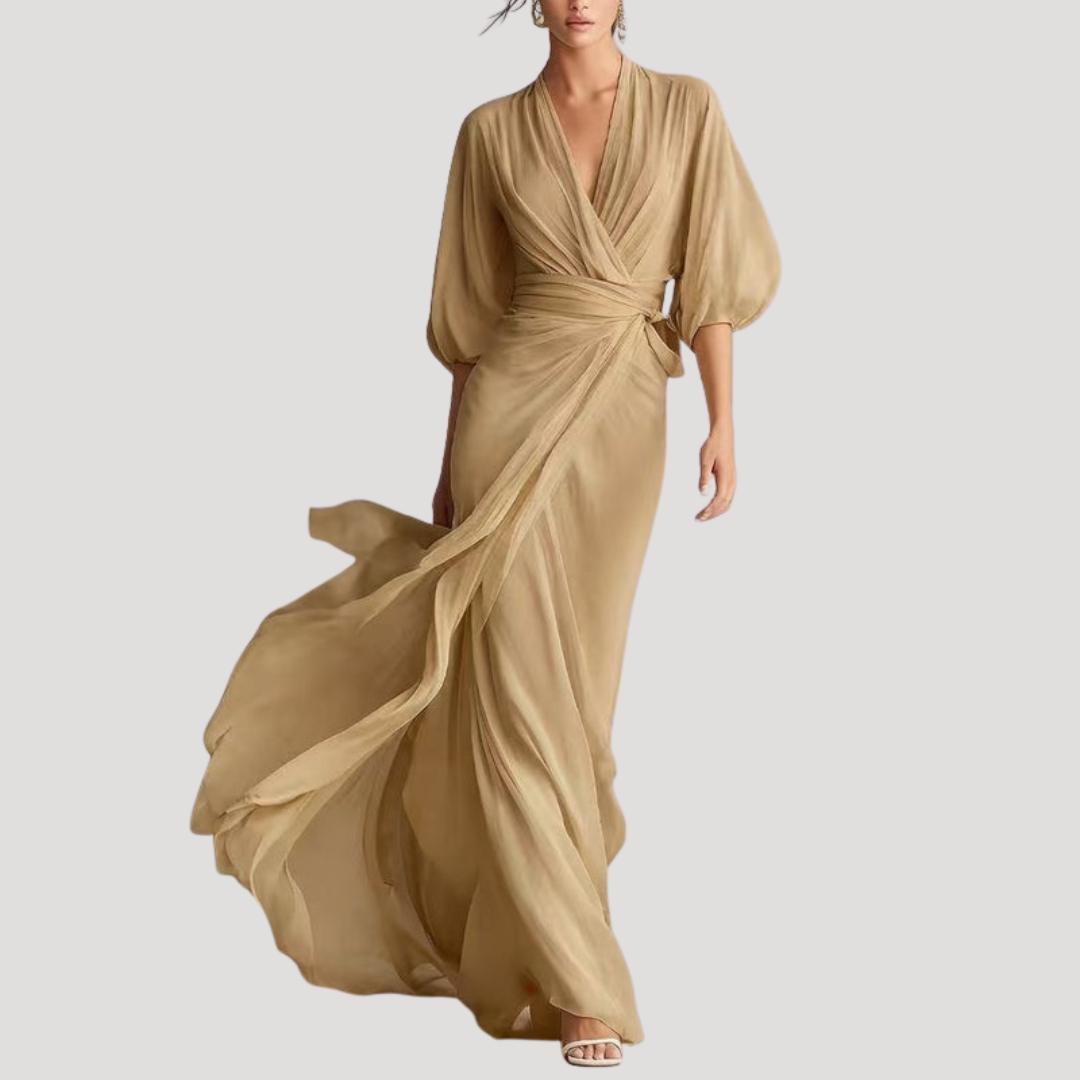 Women's Wrap Front Long Sleeve Maxi Dress