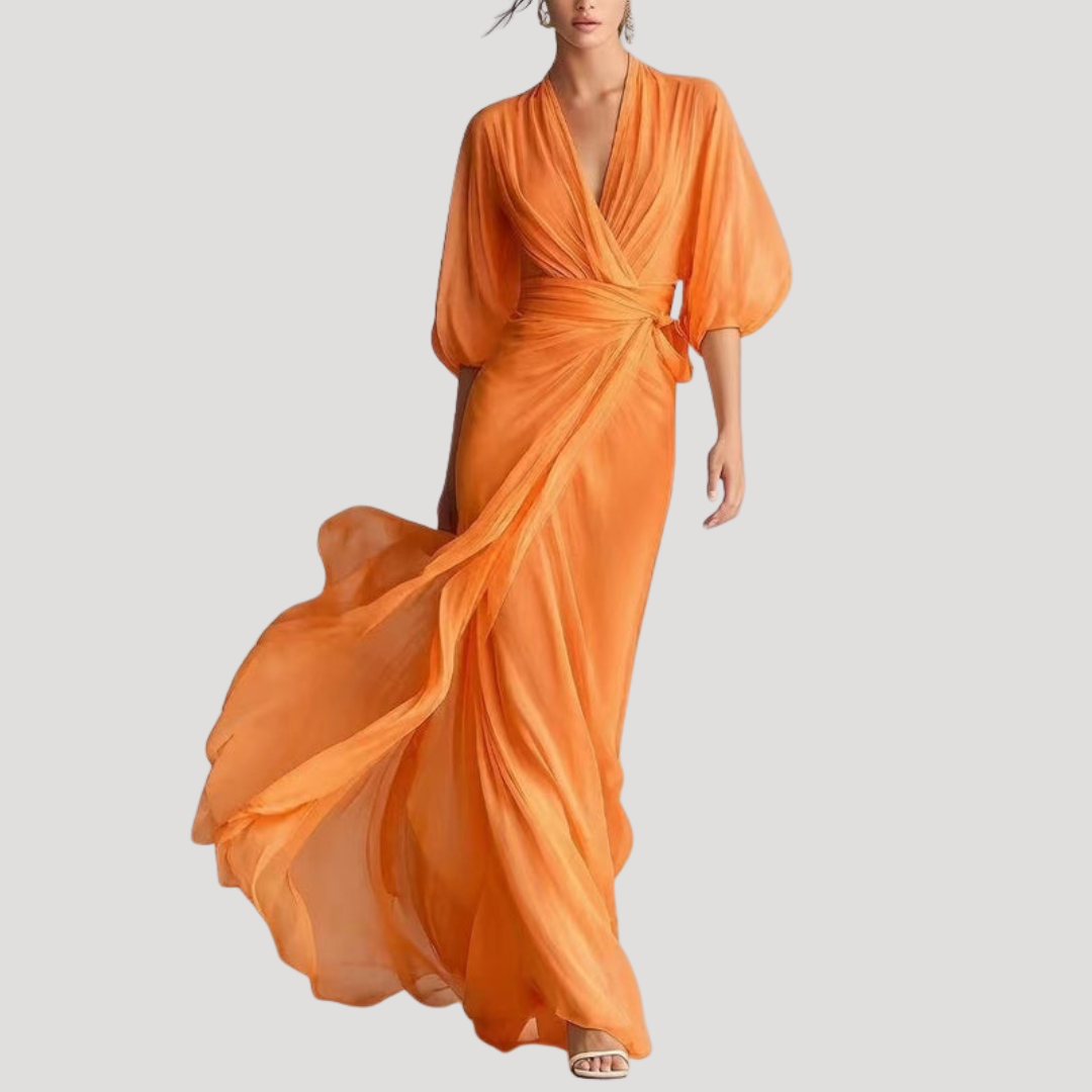 Women's Wrap Front Long Sleeve Maxi Dress