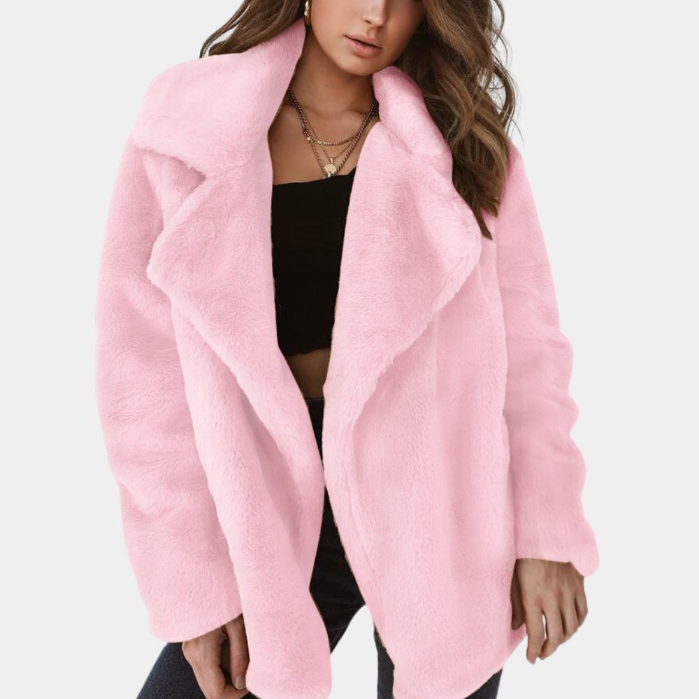 Women's oversized plush lapel coat in pink