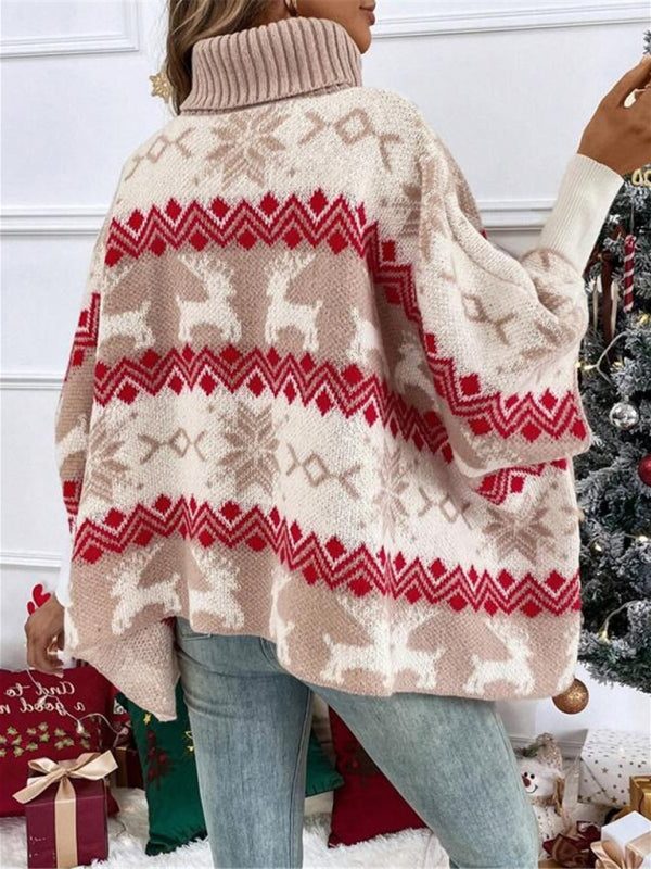 Women's reindeer Fair Isle poncho sweater back view