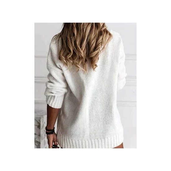 Women's white relaxed sweater back view