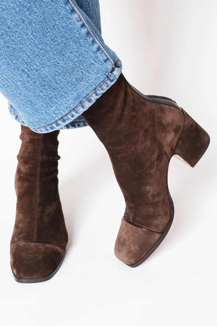 Cynthia | Women's Square Toe Ankle Boots with Block Heel and Back Stripe Detail