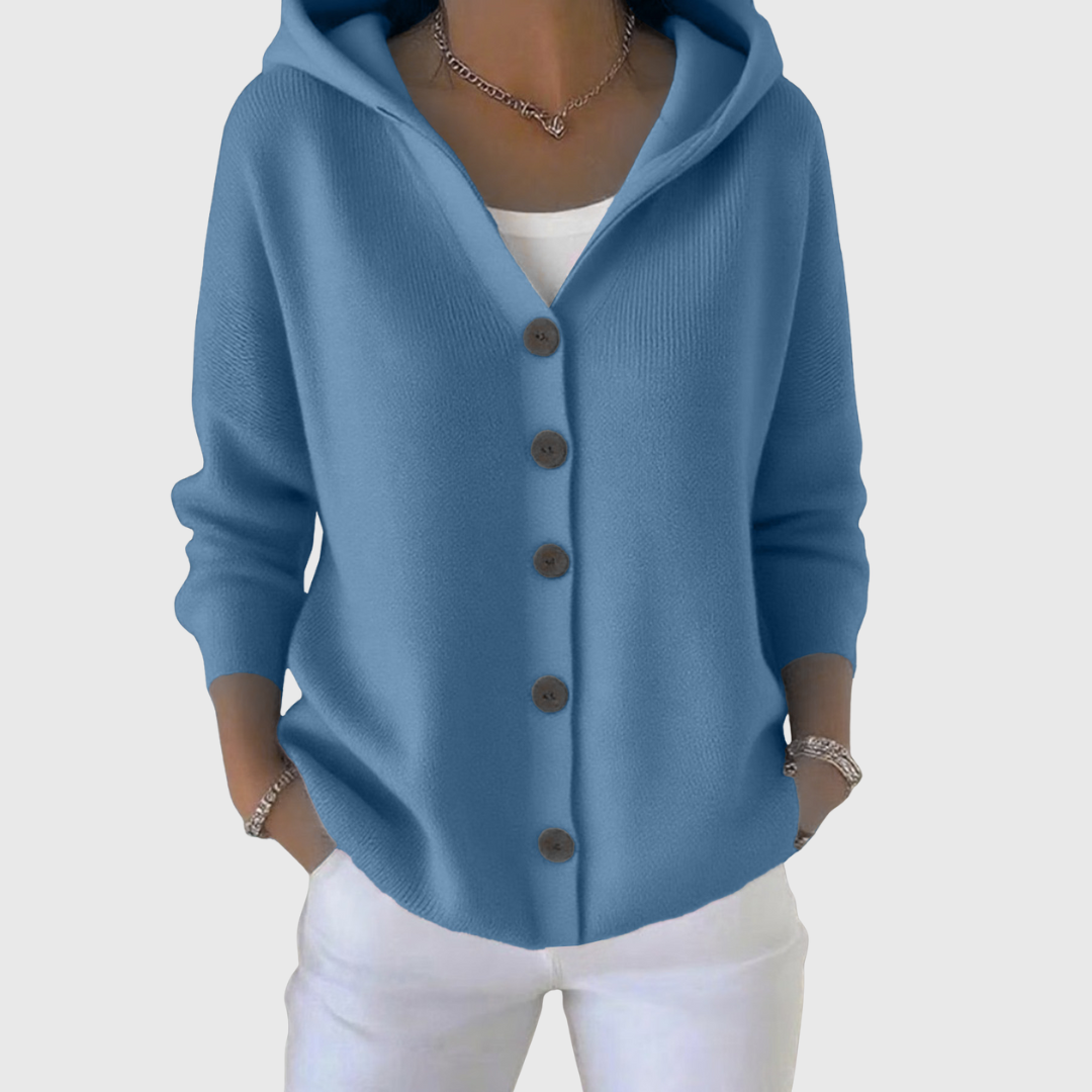 Kathleen | Women's Hooded Button-Front Cardigan with Long Sleeves and Relaxed Fit