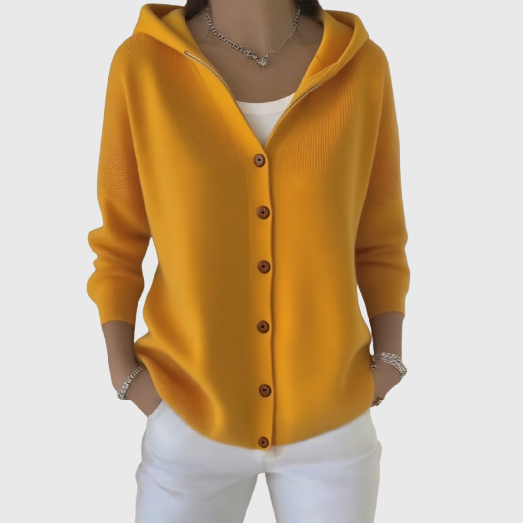 Kathleen | Women's Hooded Button-Front Cardigan with Long Sleeves and Relaxed Fit