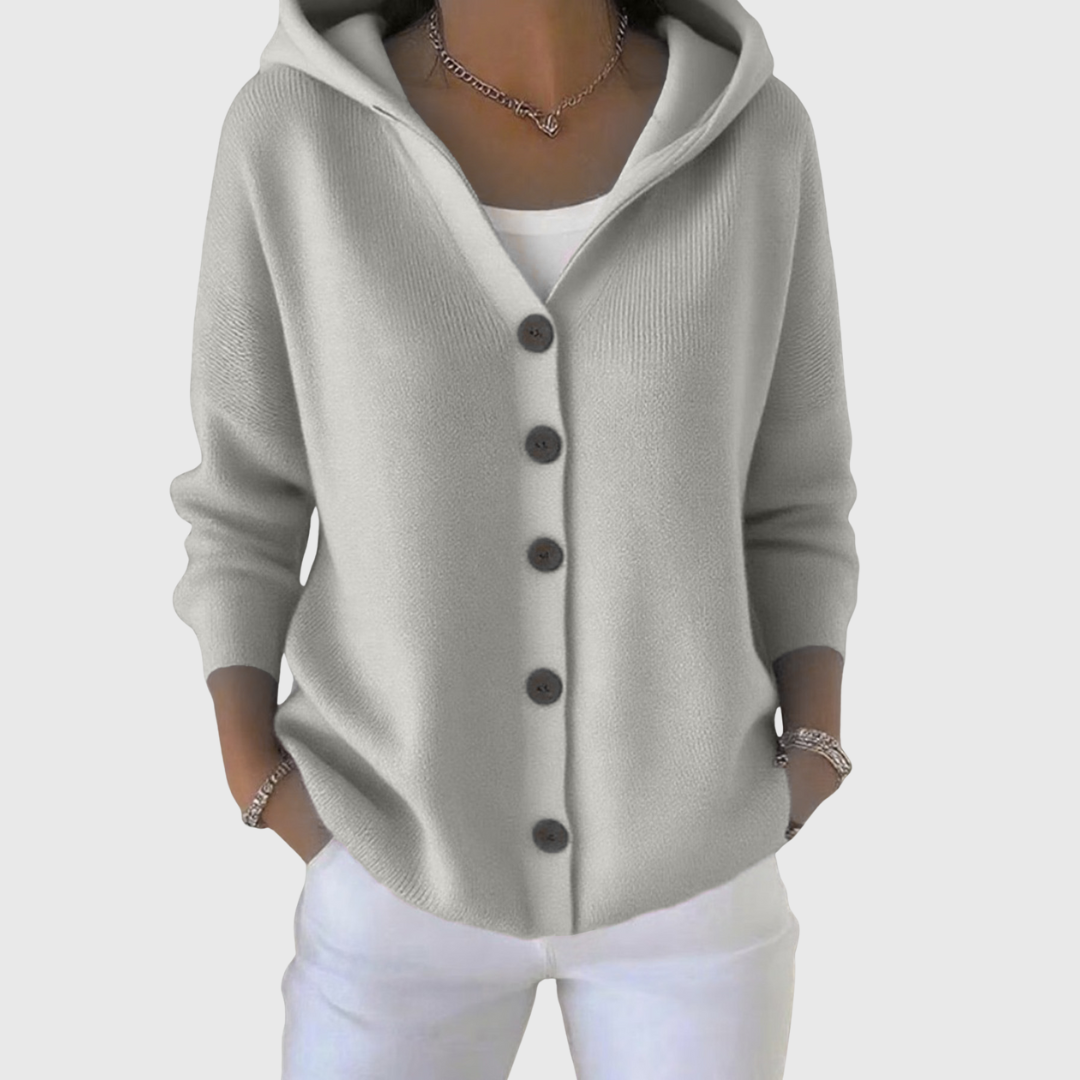 Kathleen | Women's Hooded Button-Front Cardigan with Long Sleeves and Relaxed Fit