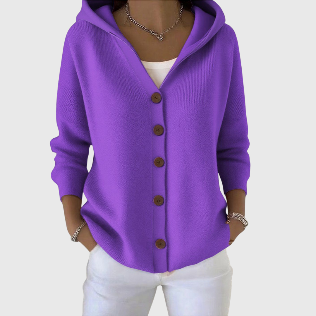Kathleen | Women's Hooded Button-Front Cardigan with Long Sleeves and Relaxed Fit