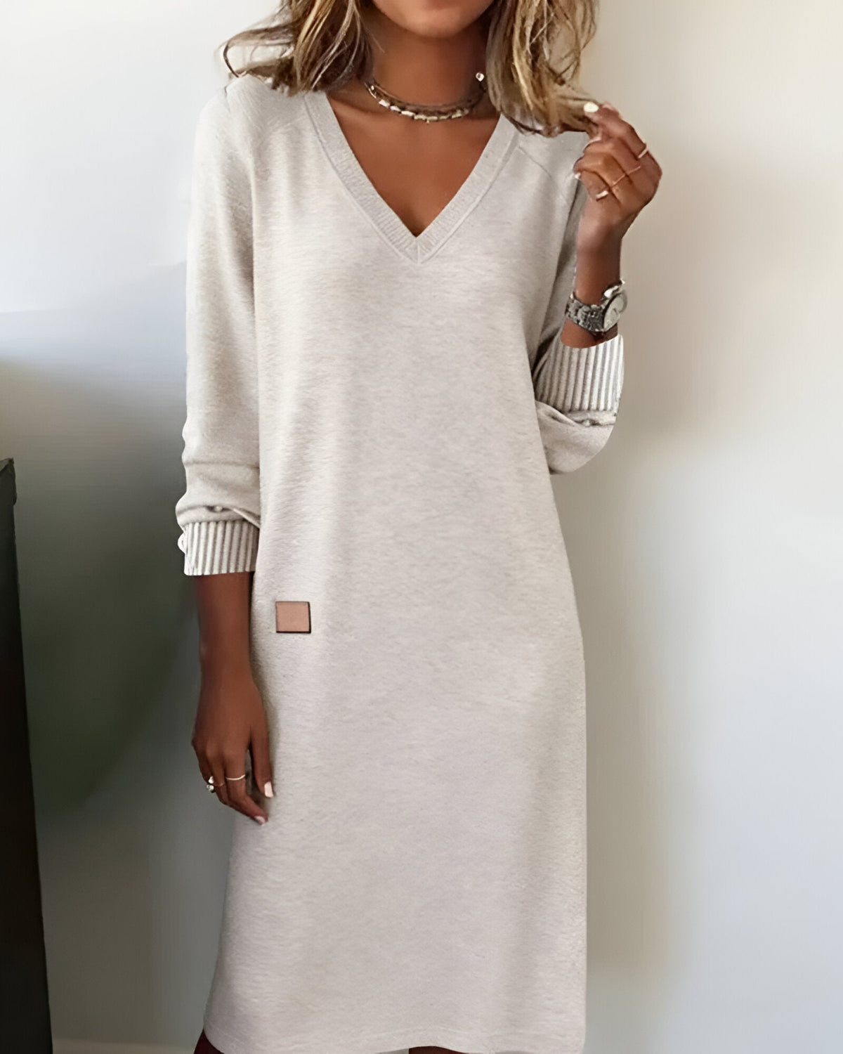Georgia Women's Long-Sleeve V-Neck Draped Dress product view