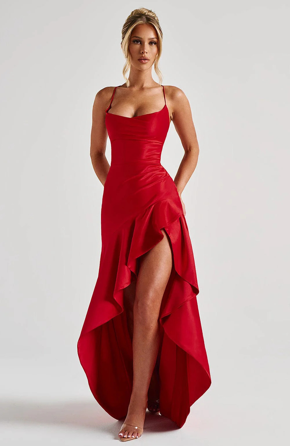 Elara | Asymmetrical Ruffle Maxi Dress