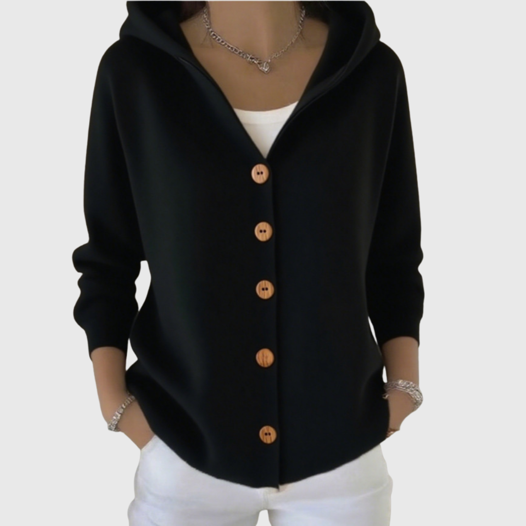 Kathleen | Women's Hooded Button-Front Cardigan with Long Sleeves and Relaxed Fit