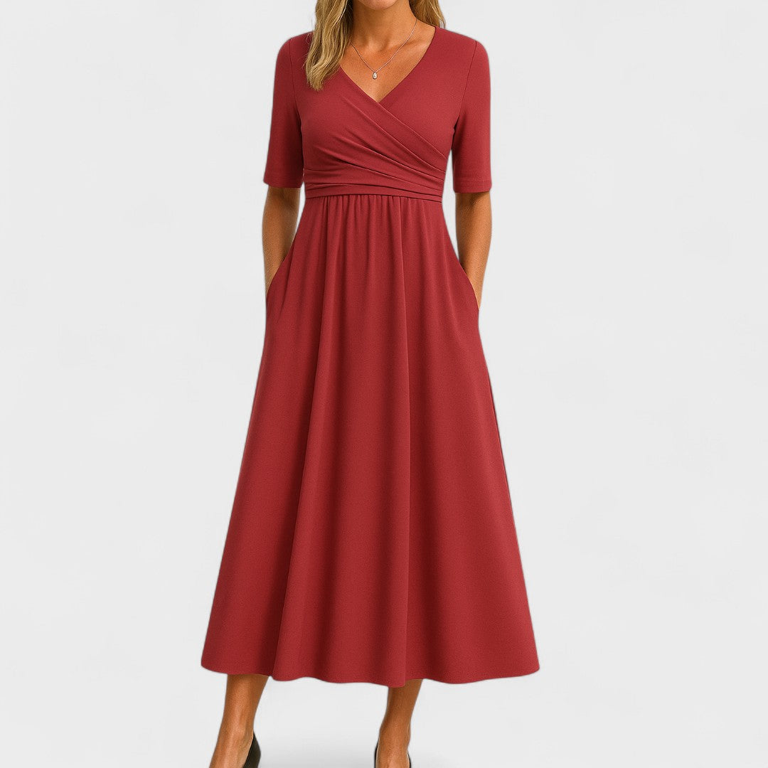 Cordelia Women's Pleated Wrap-Style Midi Dress product view