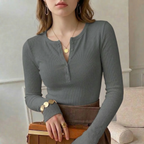 Fiona | Women's Ribbed Button-Front Henley Top