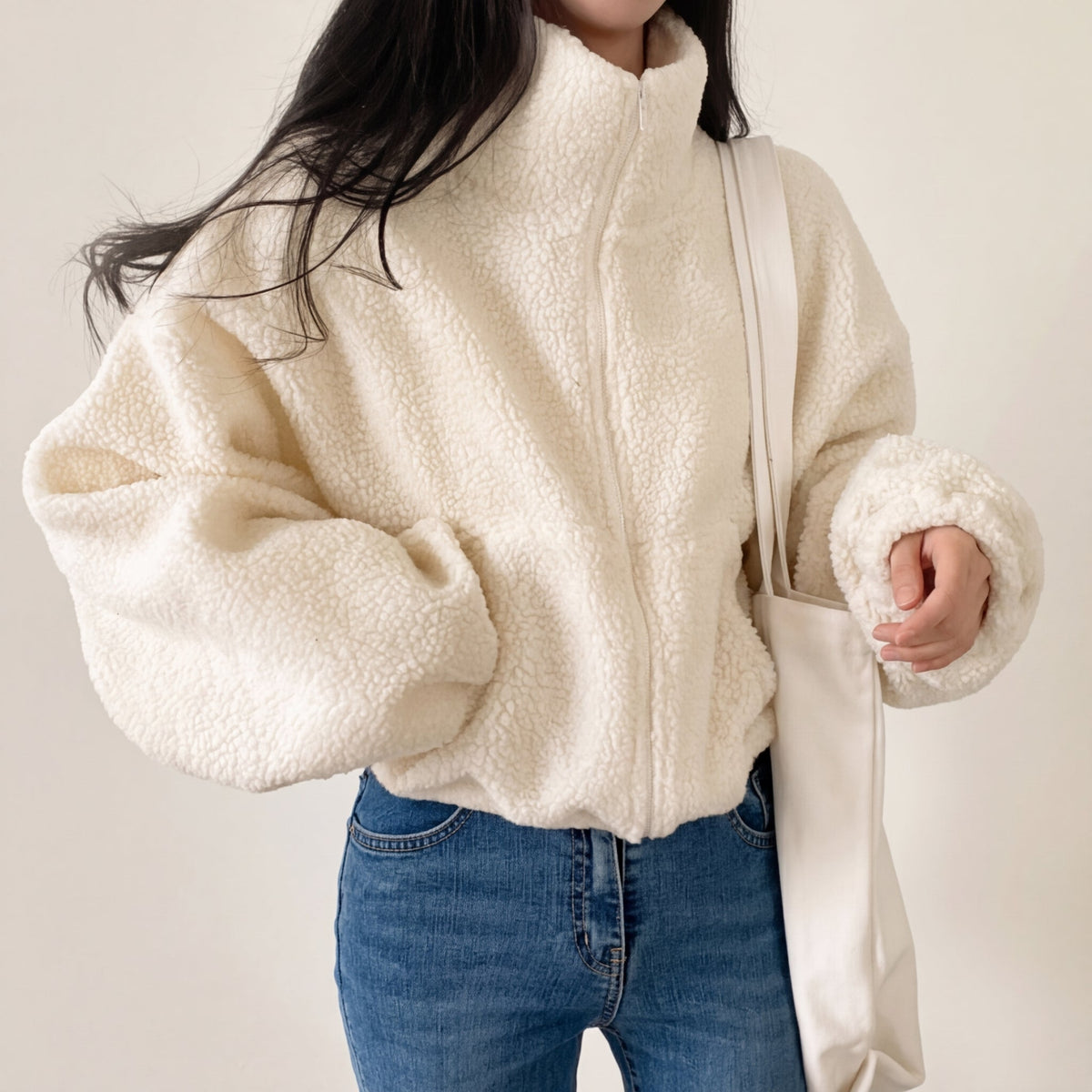 Beatrix sherpa fleece jacket - Cream styled