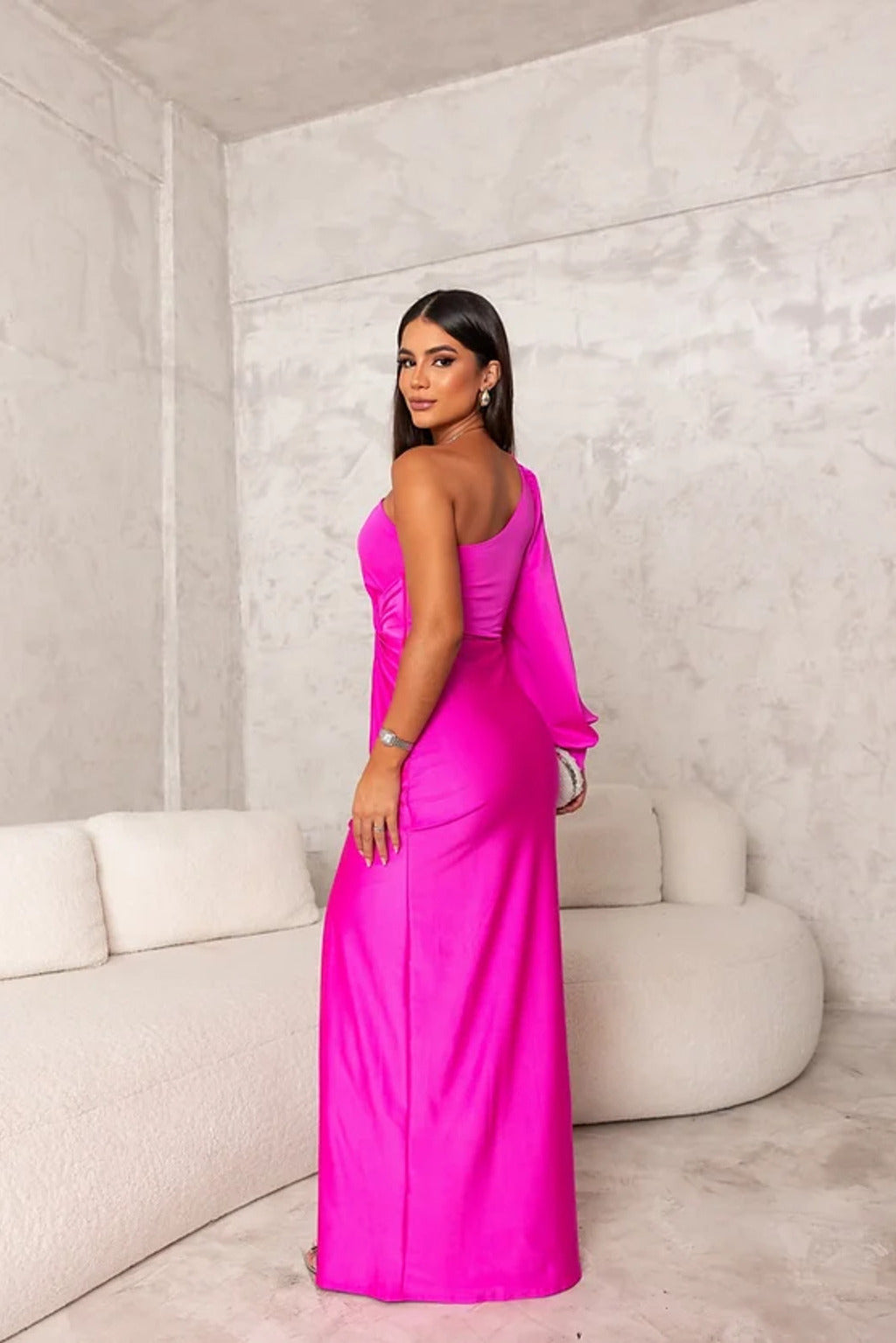 Women's One-Shoulder Draped Maxi Evening Dress