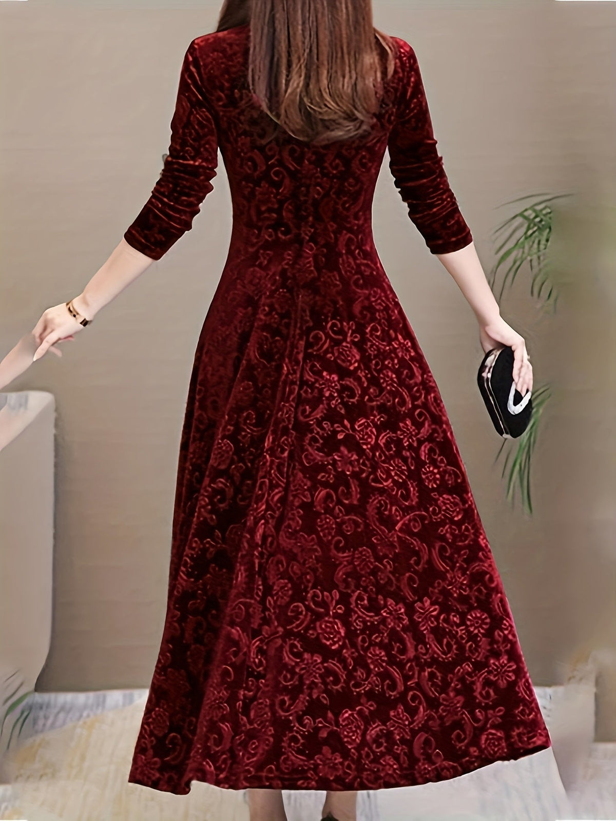 Vivienne | Women's Elegant Long-Sleeve Midi Dress product view