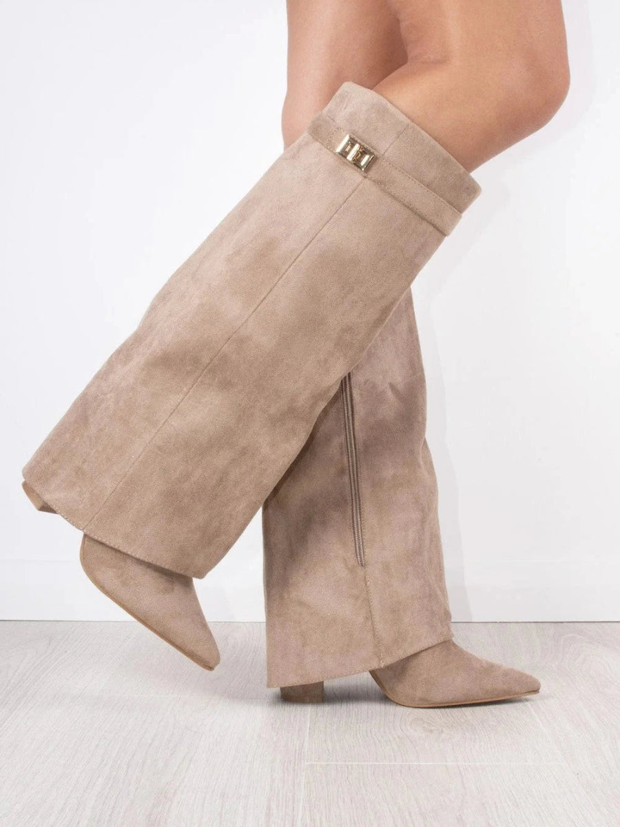 Adelaide | Women's Fold-Over Pointed-Toe Gold-Detail Boots