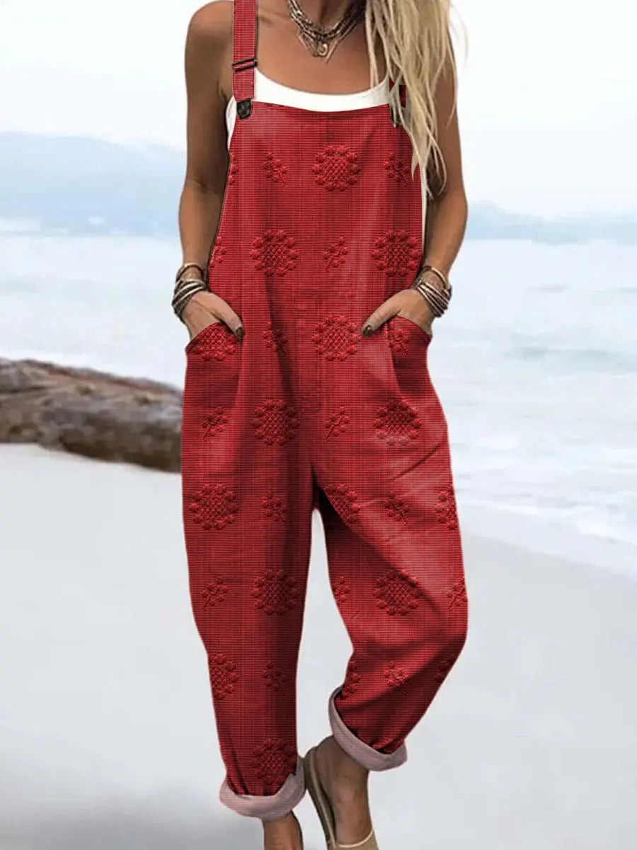 Angela | Women's Relaxed Fit Sleeveless Jumpsuit with Wide Straps, Pockets and Cuffed Hem