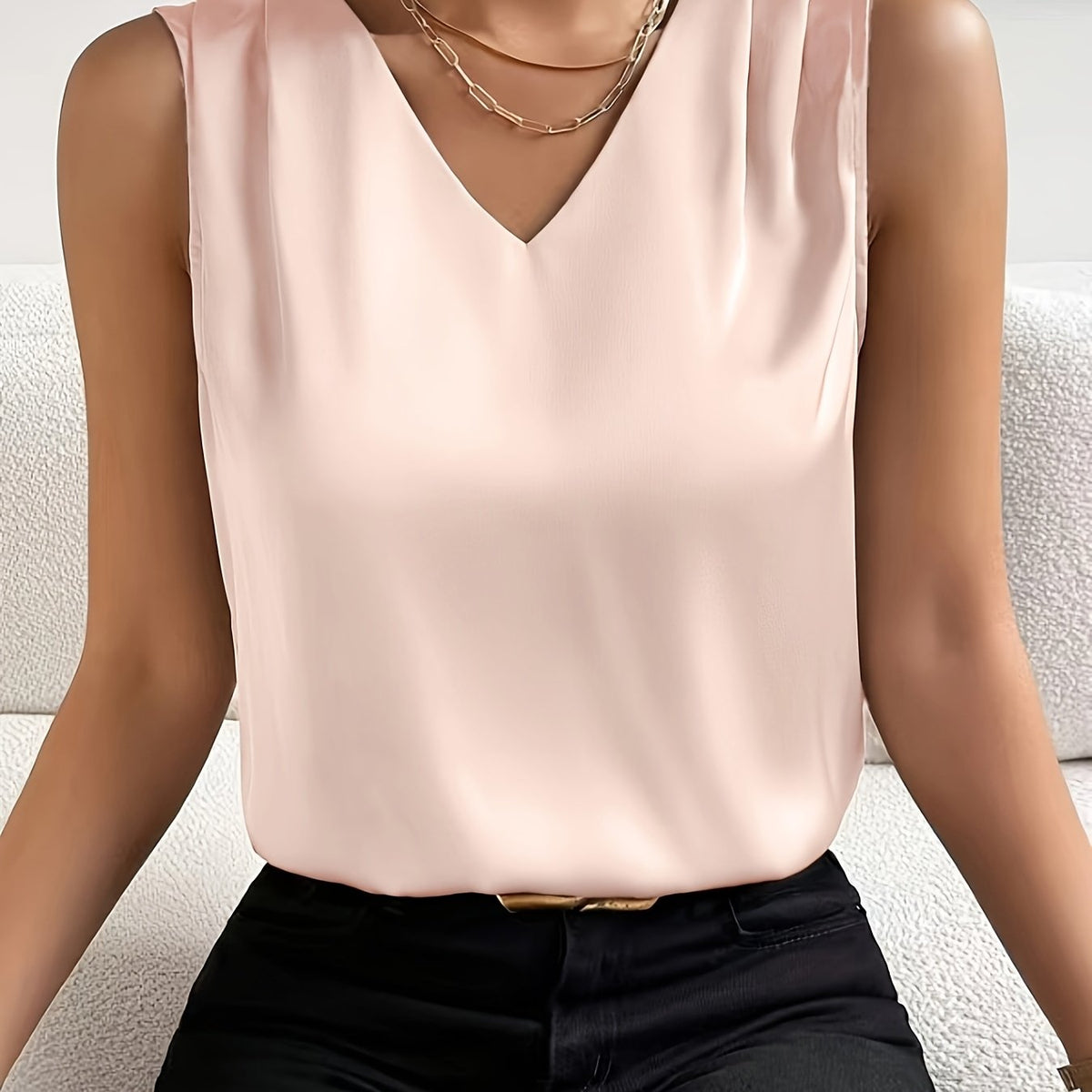 Women's Sleeveless Draped V-Neck Blouse