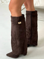 Adelaide | Women's Fold-Over Pointed-Toe Gold-Detail Boots