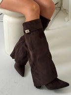 Adelaide | Women's Fold-Over Pointed-Toe Gold-Detail Boots
