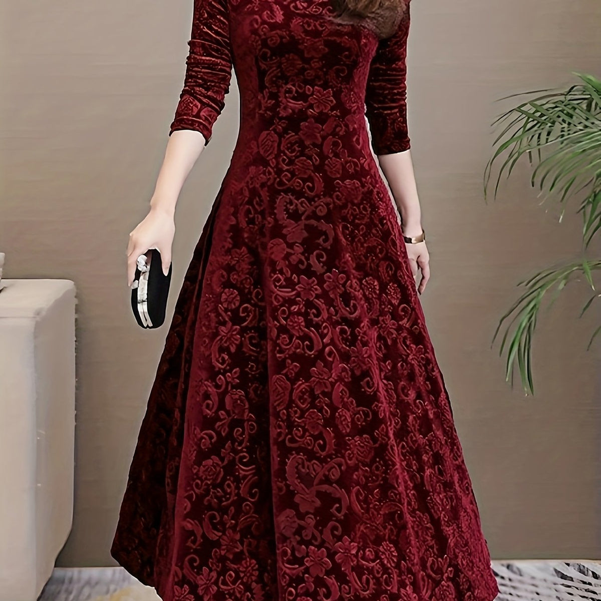 Vivienne | Women's Elegant Long-Sleeve Midi Dress product view