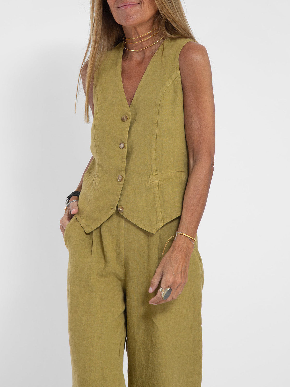 Tabitha Women's Sleeveless V-Neck Vest and Wide-Leg Pants Set product view