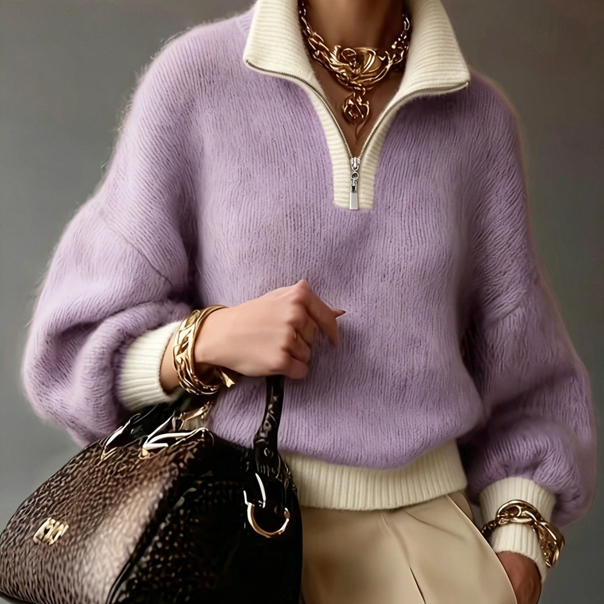 Women's Relaxed Half-Zip Collared Sweater